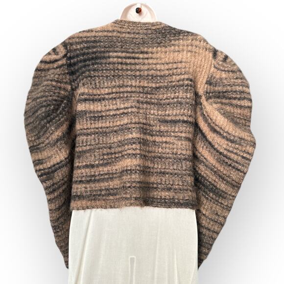 Naadam Space Dyed Stripe Puff Sleeve Baby Alpaca Cardigan, Size S, Brown - Picture 4 of 11